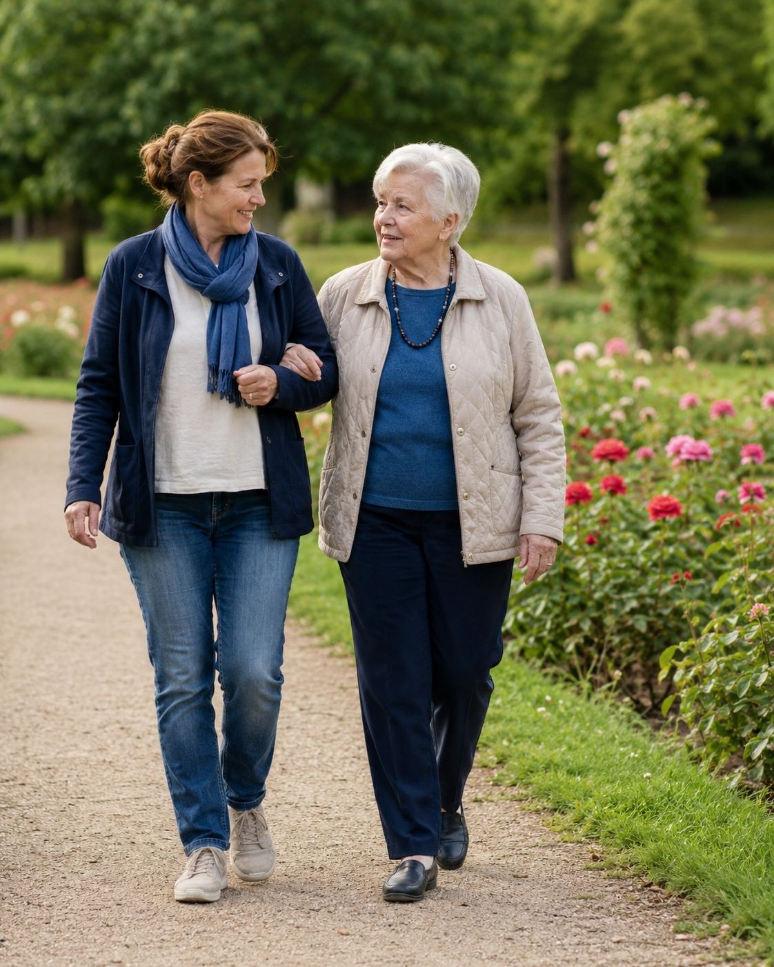 Alltagshilfe in Uetersen begleitet eine Seniorin bei einem Spaziergang